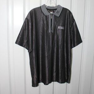 Vintage 90s Mens Metallica Giant Zip Neck Polo Black Shiny Size XL Concert